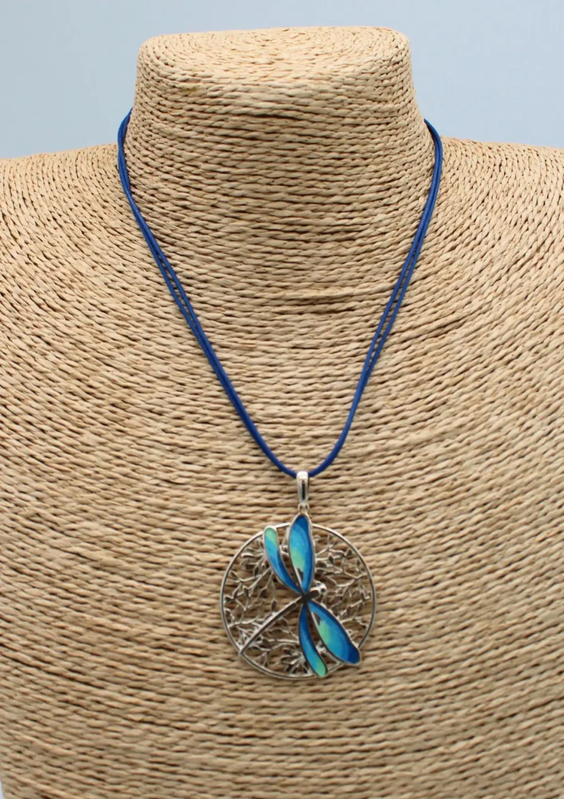COLGANTE GRANDE PLATA DE LEY ART NOUVEAU LIBÉLULA AZUL - Imagen 2