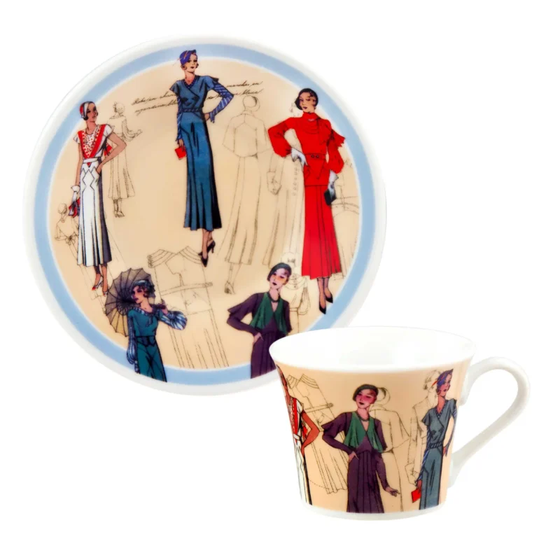 JUEGO DE DOS TAZAS Y PLATOS BOCETOS DE MODA - Imagen 2